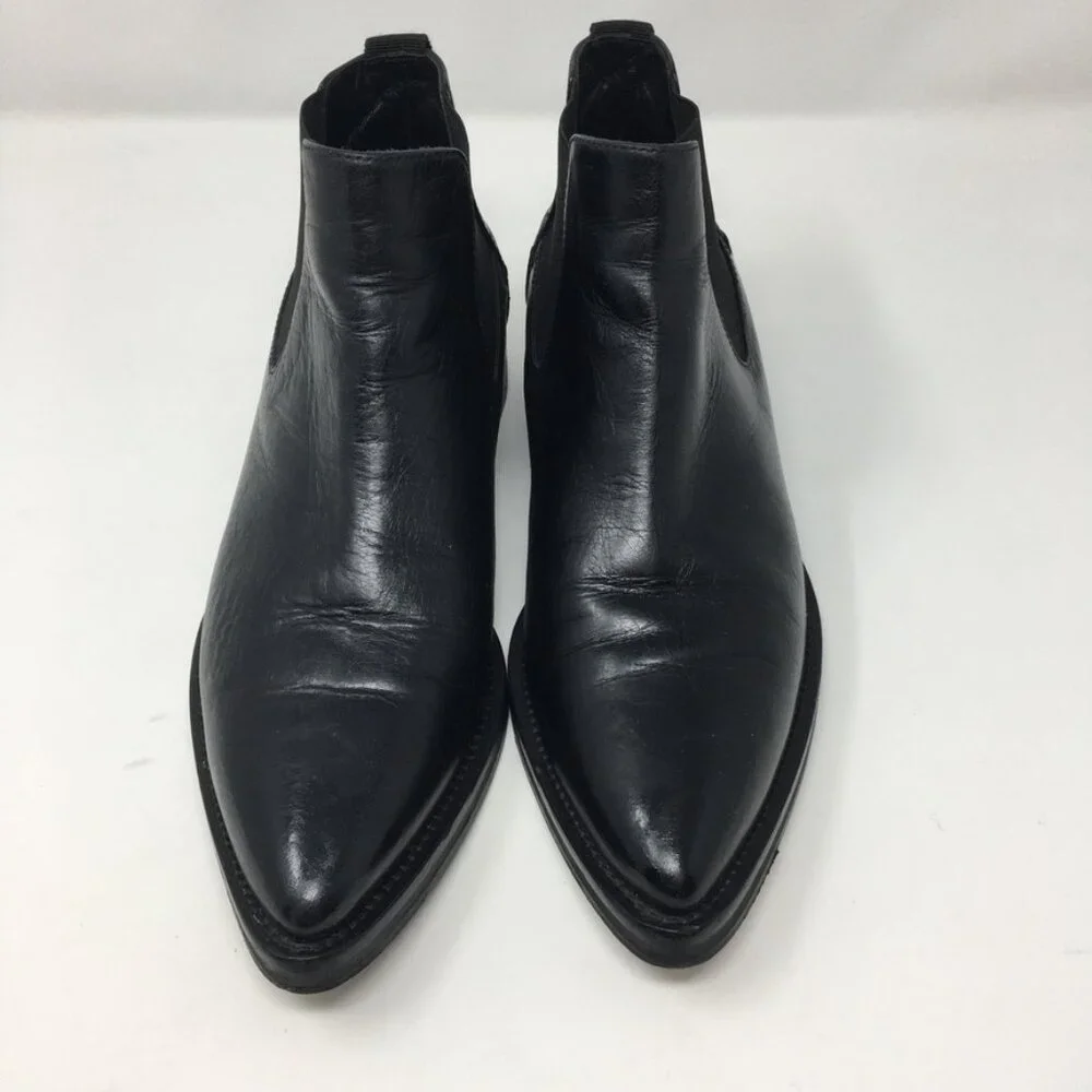 McQ by Alexander McQueen Ankle Boots Womens 38  Black Leather Slip On Stretch
